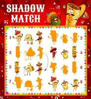 Shadow match kids game worksheet with mexican food vector
