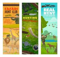 Hunter, hunting animal and equipment banners vector