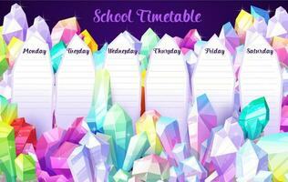 School timetable vector template with crystal gems
