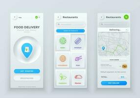 Neumorphic food order and delivery app interface vector