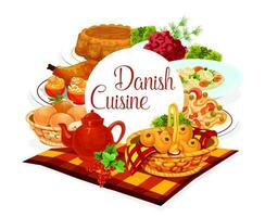 Danish cuisine food dishes meals, restaurant menu vector