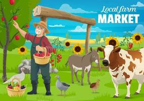 Gardening and farming, farmer and farm animals vector