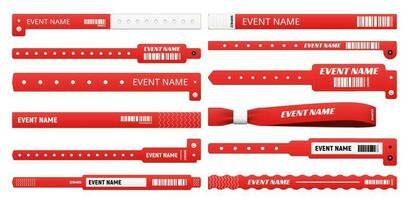 Event bracelet realistic mockups, access wristband vector