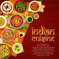 Indian restaurant menu cover with curry dishes vector