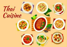 Thai cuisine dishes of meat and vegetable food vector