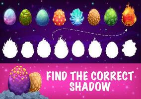 Find correct shadow game, fantastic dinosaur eggs vector