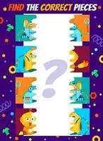Find correct piece of cartoon robots kids game vector