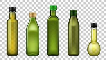 Realistic glass bottles of olive or sunflower oil vector