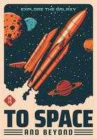 espacio planetas y astronave, astronomía póster vector