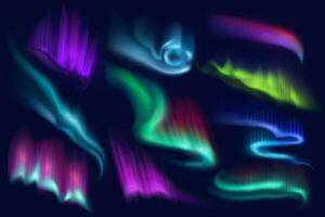 del Norte polar Aurora borealis luces, vector conjunto