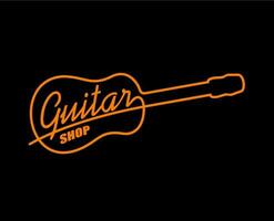 Acoustic guitar neon sign or icon of music shop vector