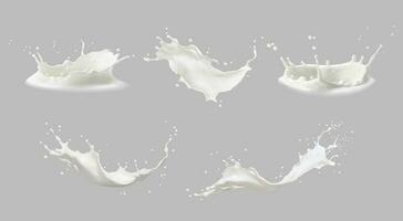 realista Leche salpicaduras o ola con gotas vector