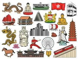 Hong Kong and China travel isolated icons vector