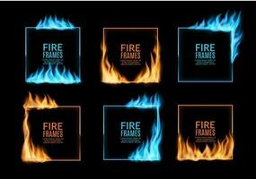 Square frames, fire and gas burning flames borders vector