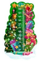 niños altura cuadro, Navidad árbol, regalos, linda duende vector