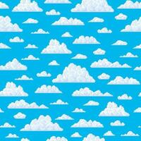 Seamless pattern, white pixel fluffy bubble clouds vector