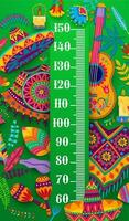 Kids height chart. Mexican guitar, sombrero poncho vector