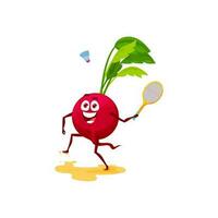 Radish cartoon character play tennis on vacation vector