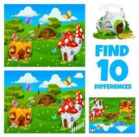 Find ten differences game with fantasy houses vector