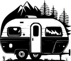 Camper, Black and White Vector illustration