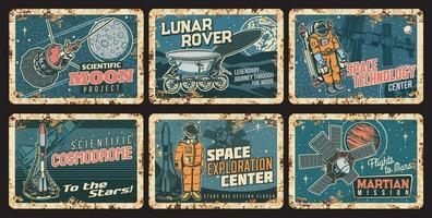 Space program, exploration mission rusty plates vector