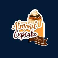 Almond cupcake icon, vector emblem, cake with nuts