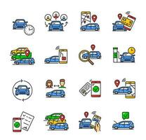 Car share service color linear icons of carsharing vector