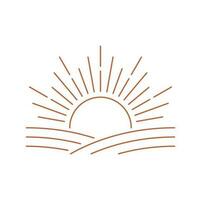 Sunset or sunrise boho logo, sun and field hills vector