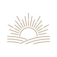 Sunset or sunrise boho logo, sun and field hills vector