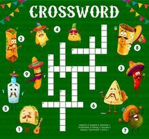 Cartoon funny mexican food characters crossword vector