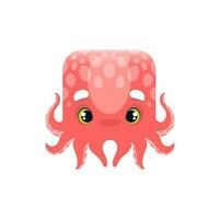 Cartoon octopus kawaii square animal face, kraken vector