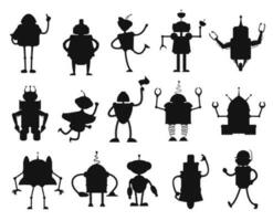 Robots and droids silhouettes, black AI toys vector