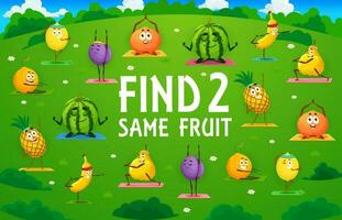 Find two same fruit characters on yoga, kids game vector