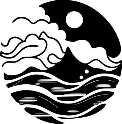 Ocean - Black and White Isolated Icon - Vector illustration