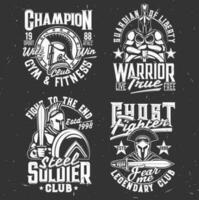 Gladiator warriors with sword tshirt prints set vector