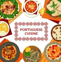 Portuguese cuisine seafood meals, dishes with meat vector