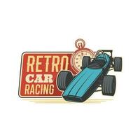 Retro car racing icon. Motor races vintage emblem vector