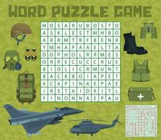 Army military ammunition word search puzzle game vector