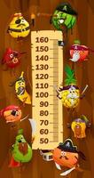 Kids height chart, cartoon fruit pirates, corsairs vector