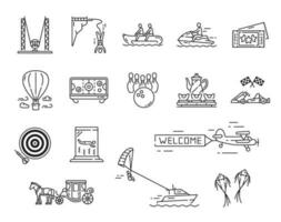 Amusement park, playground, funfair outline icons vector