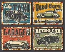 Clásico y retro carros oxidado platos vector