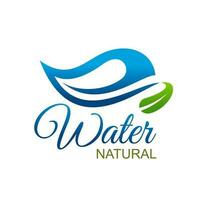 Natural water icon, mineral wave drop, green leaf vector