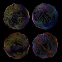 Digital wave glitch round circles, abstract neon vector