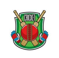 Cricket game icon with crossed bats, ball, gloves vector