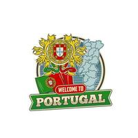 Portugal map, flag and coat of arms, vector emblem