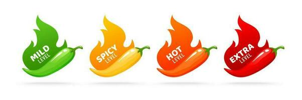 Hot spicy level labels, food and sauce taste scale vector