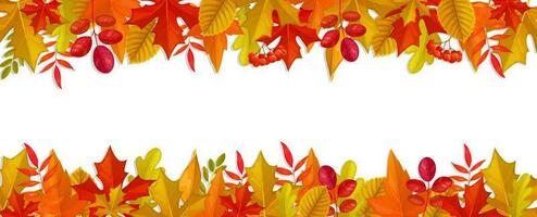 Frame with stripes of autumn leaves and berries vector