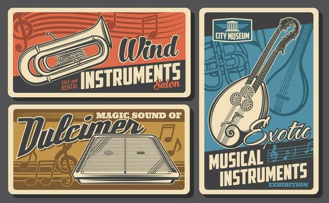 Musical instruments museum and salon retro posters