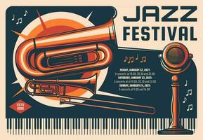 Jazz festival, live music performance retro banner vector