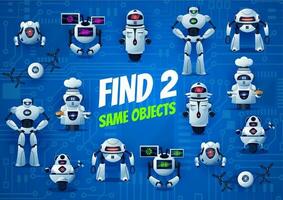 Find robot kids matching game cartoon template vector